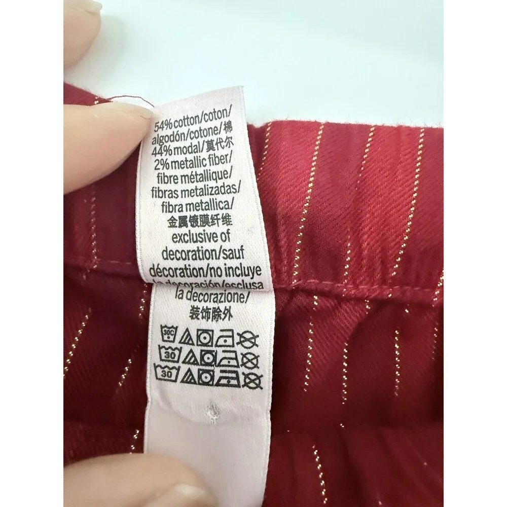 Victoria's Secret Pajama Set Sz M Red Gold Metallic Shimmer Stripe Cotton Modal